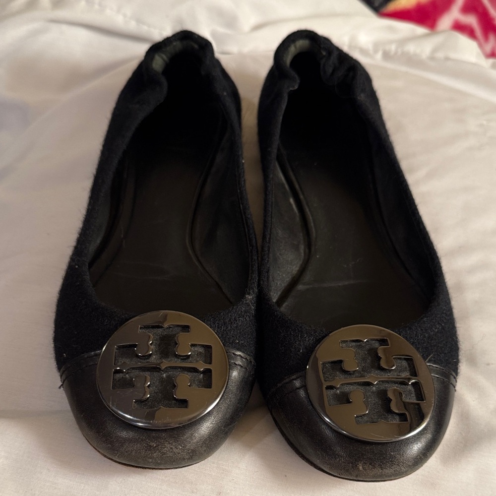 Tory Burch Black Loafers with Silver Emblem